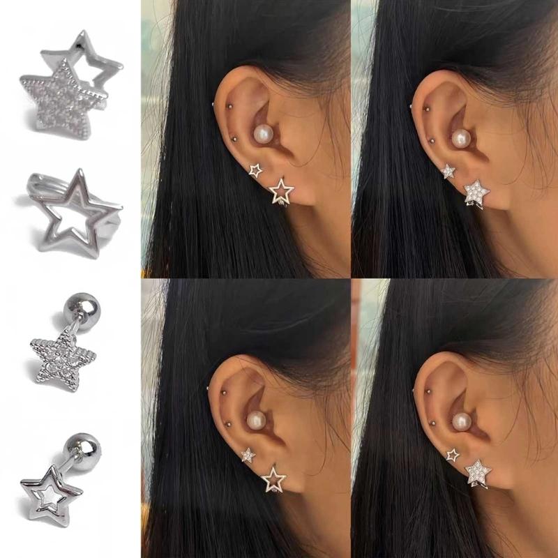 Personality Rhinestones Stud Earrings For Women Men Punk Star Earring Sliver Piercing Ear Studs Couples Fashion Jewelry