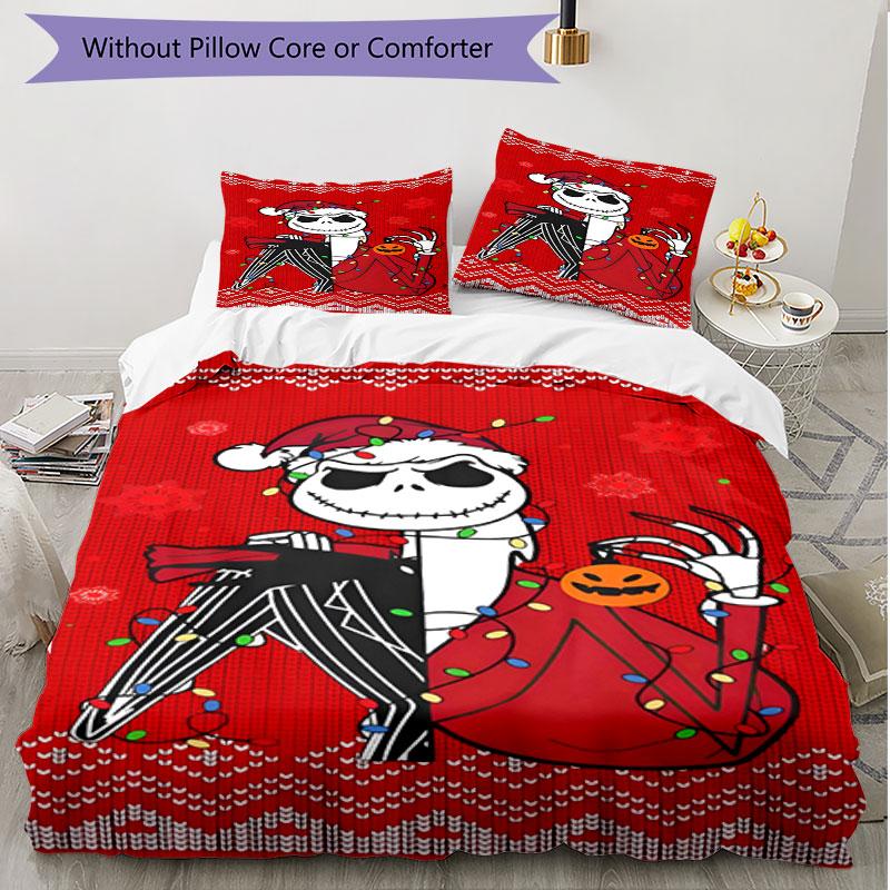 3pcs Duvet Cover Set (1*Duvet Cover + 2*Pillowcase, Without Core), The Nightmare Before Christmas Print Soft All‑Season Bedding Set, Home Bedroom Deco