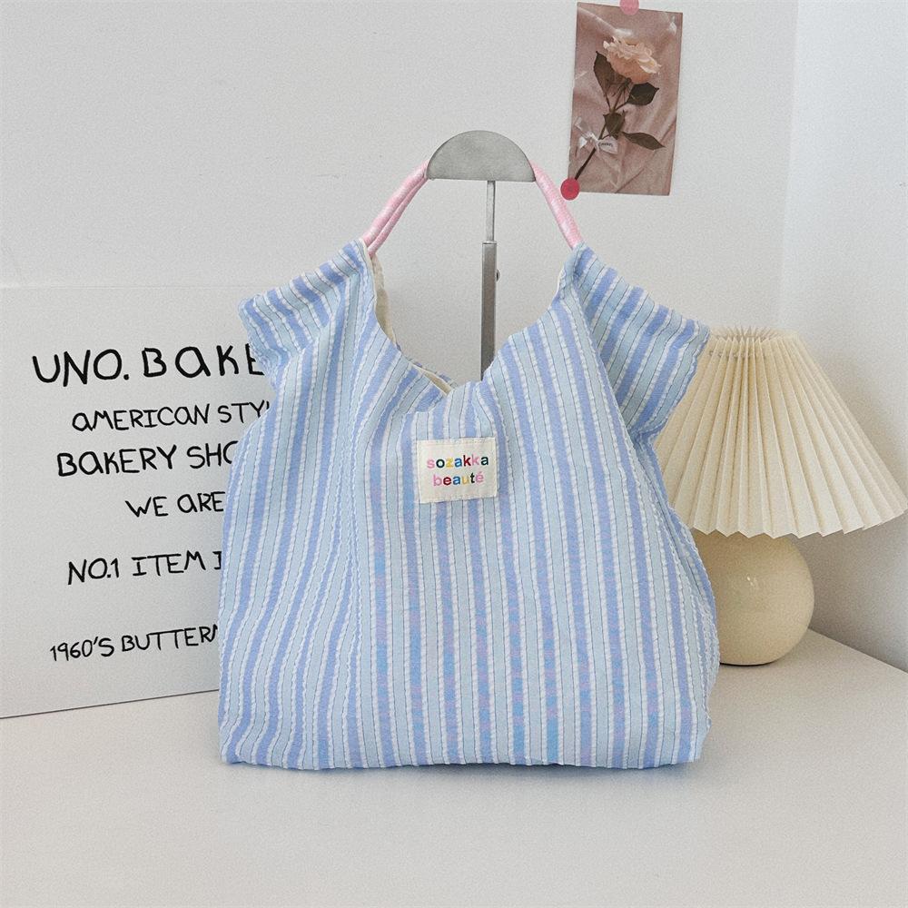 

ins Striped Canvas Bag Handbag Women s Large Capacity Student Travel Light Work Commuter Shoulder Bag