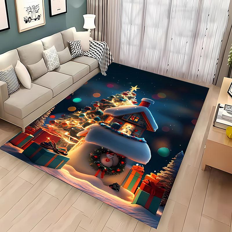 Christmas Tree Deer Nutcracker Jingle Bells Carpet,Rug for Living Room Bedroom Sofa Doormat Decor,Kid's Non-slip Floor Mat Gifts