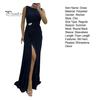 Lady Slit Hem Dress Evening Pleated Floor Length Solid Color Rhinestone Decor Sleeveless Round Neck High Waist Prom Cocktail Party Maxi Women Gown
