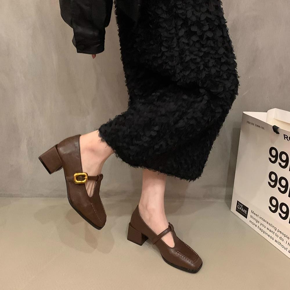 Niche Design Thick Heel Single Shoes Loafers Early Autumn Square Head Small Leather Shoes French Retro Mary Jane Shoes Women's Shoes
