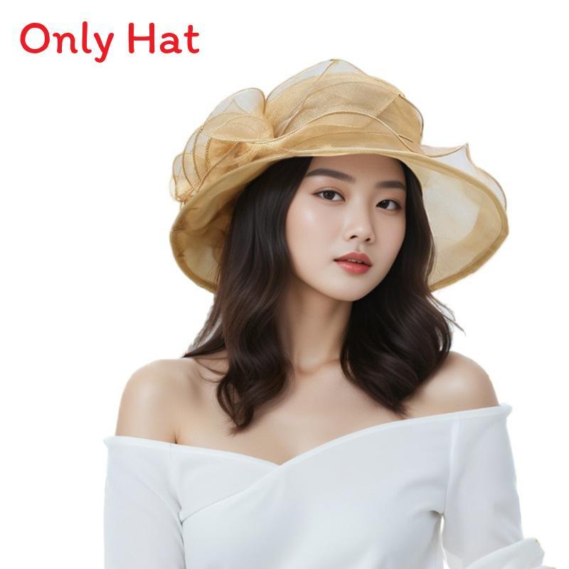 Floral Pattern Retro Large Brim Hat With Uv Sunshade For Beach And Garden Wear