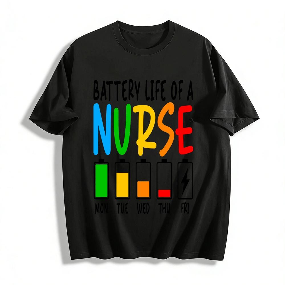 

Nurse Battery Life Print Casual Top For Medical Workers Pure cotton T-shirt XXS