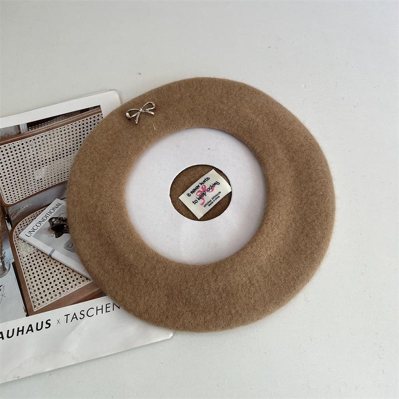 Bow Beret Women's Autumn and Winter Woolen Versatile Trend Retro Painter Hat