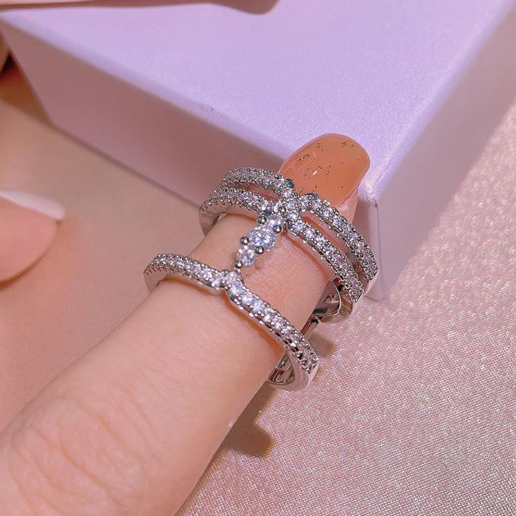 Ring Ring, Trendy Love Valentine'S Day Cupid'S Arrow, Double Heart Miniature Zircon Ring Women'S Jewelry