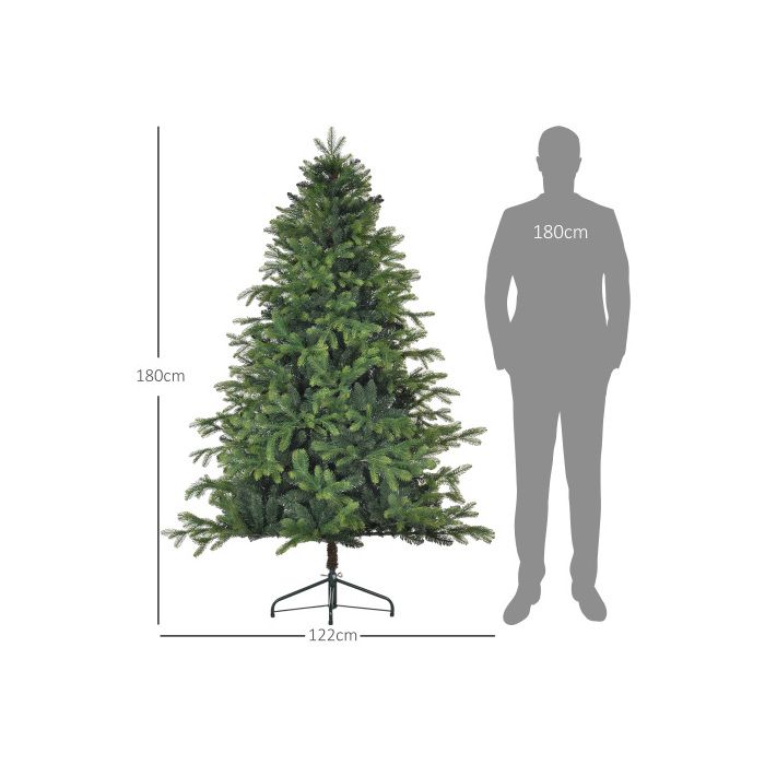 HOMCOM Sapin de Noël artificiel 180cm avec 1700 pointes,pliable et support métallique stable,idéal pour les décorations de Noël,vert