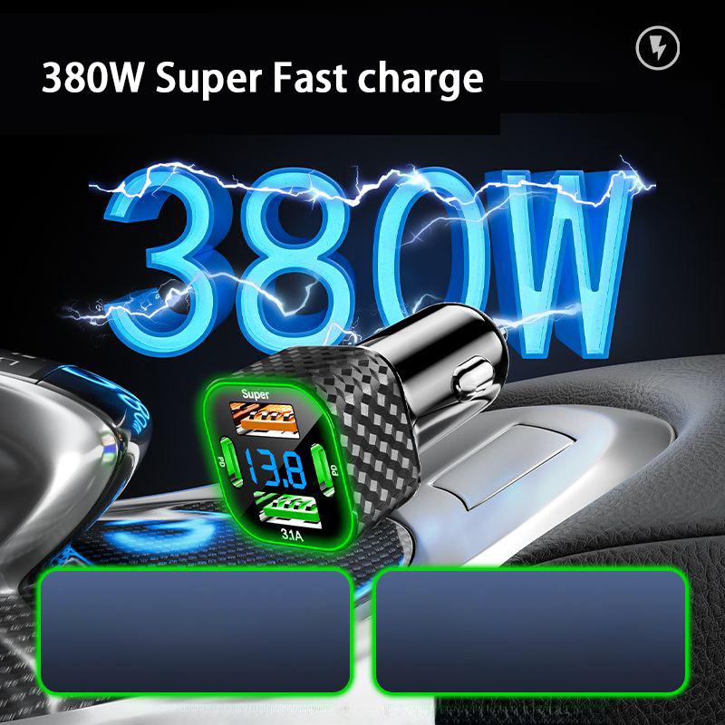 Xiaomi 380W USB C Car Phone Charger Dual PD 4 in 1 with Voltage Display Super Fast Charge Adapter For iPhone Oppo Vivo Samsung