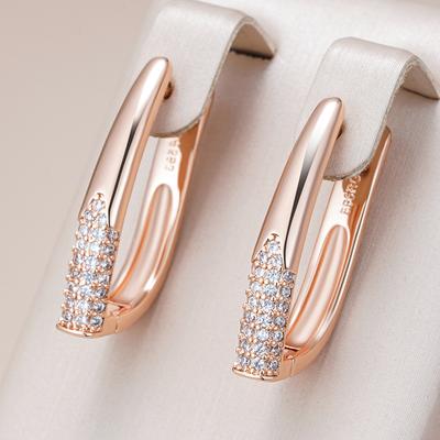 Trendy Rose Gold Hoop English Earrings For Women Luxury Full Natural Zircon Accessories Vintage Bride Wedding Jewelry