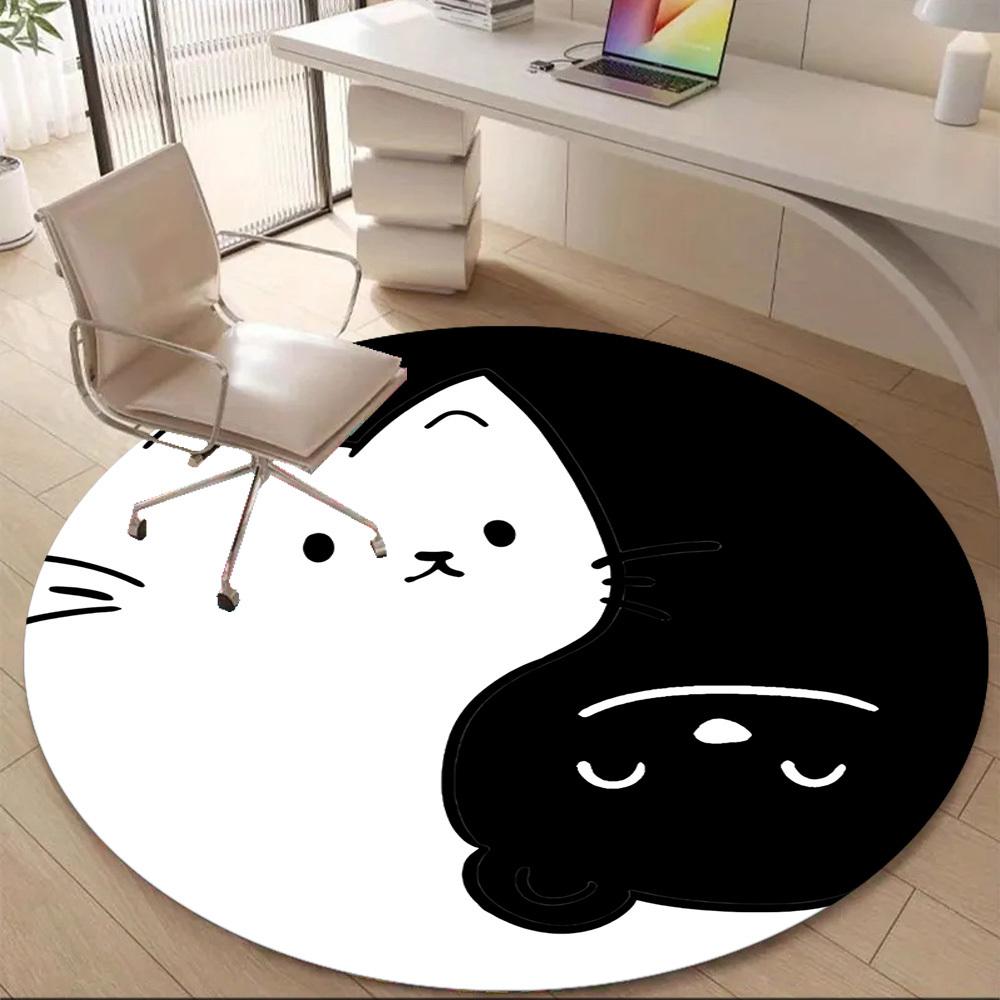1PC Moon Cat Office Round Area Rug, Mat Suitable For Office, Under Office Chairs Bedroom Living Room Home Decor, Room Deco