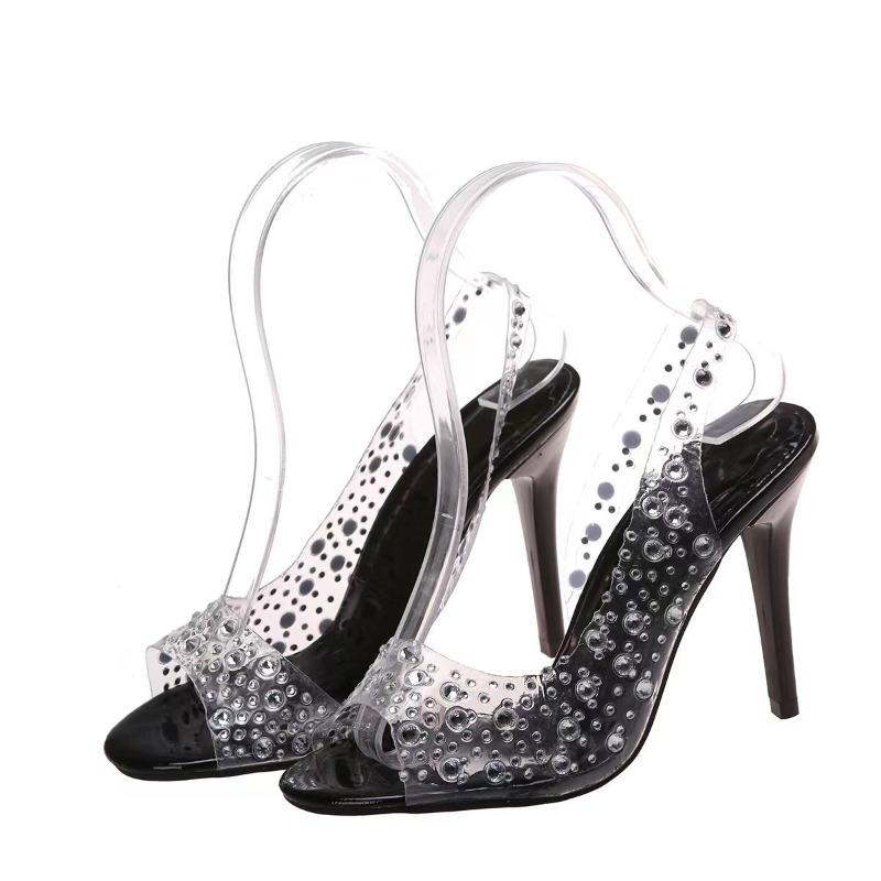 

New large-size rhinestone high-heeled open-toed sandals women s pointed back with large-size women s shoes 36