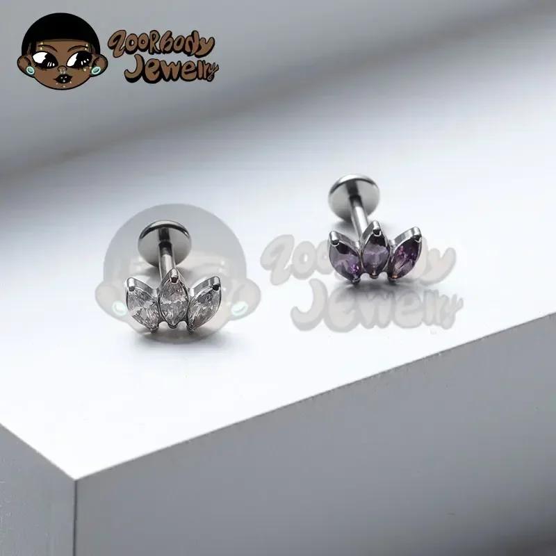 G23 Τιτάνιο Piercing Labret Εσωτερικό Σπείρωμα Piercing Χειλιού Marquise Ζιργκόν Χείλιου Καρφάκι Πίρσινγκ Αυτιού Οστού Σώματος Κοσμήματα