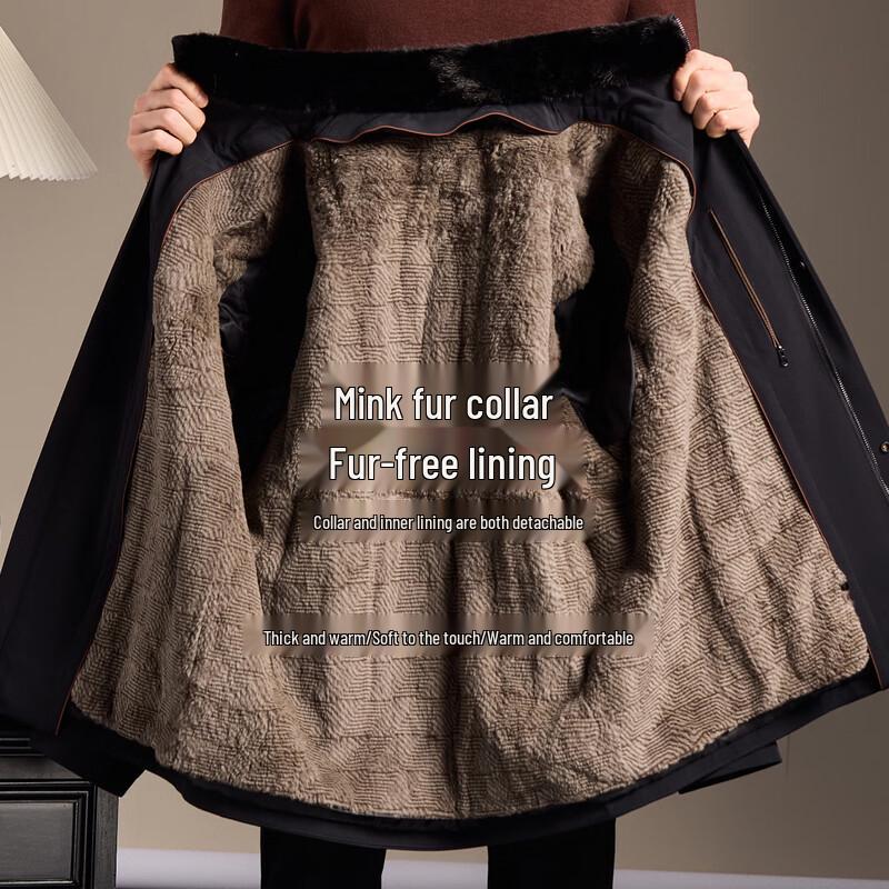 Antonio Men's Removable Rabbit Fur Lined Parka with Mink Fur Collar