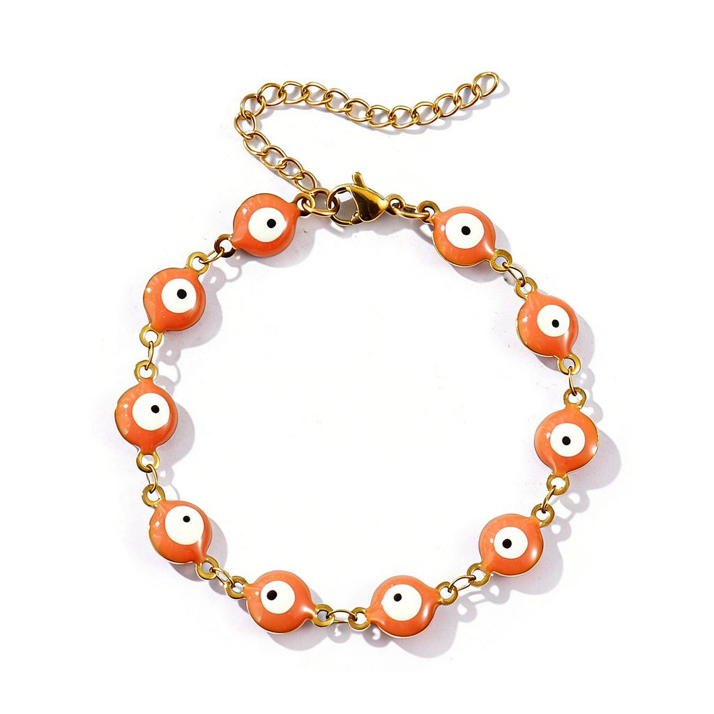 Evil Eye Double-sided Enamel Bracelets 304 Stainless Steel Handmade Link Chain Religious Retro Gift Jewelry 16.5cm(6 4/8") long