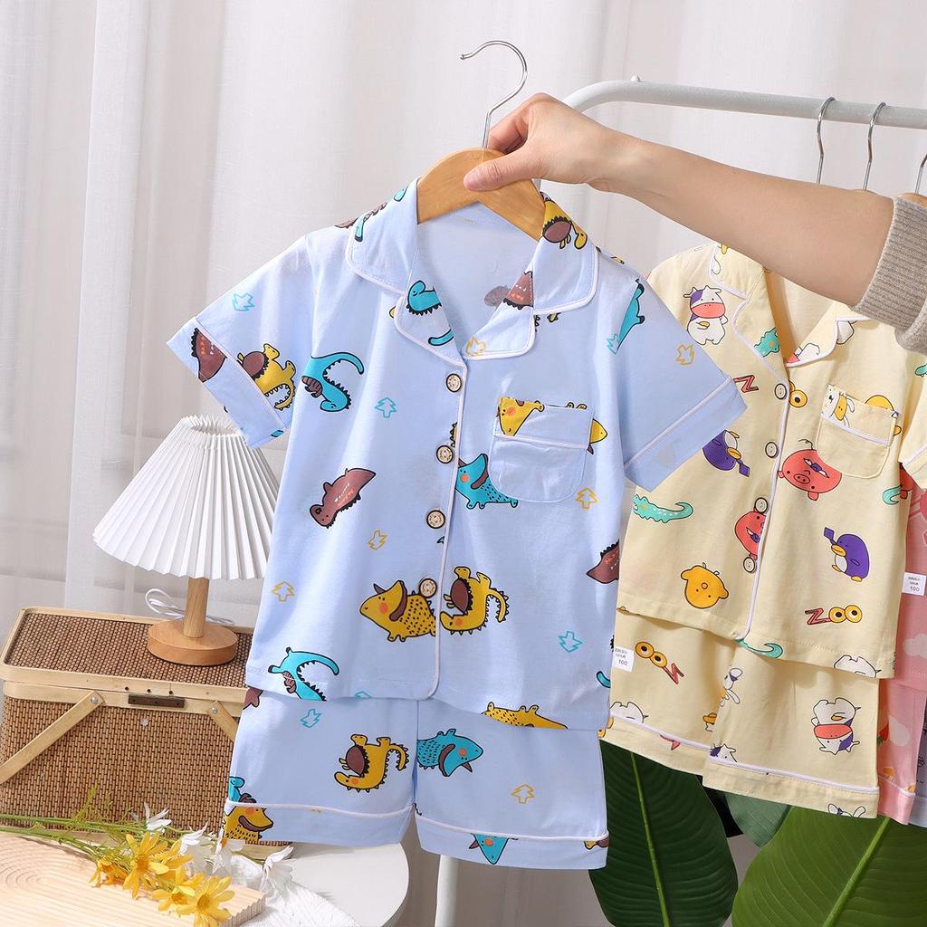 Children's Cotton Pajama Set - Short Sleeve Thin Home Wear for Primary Students