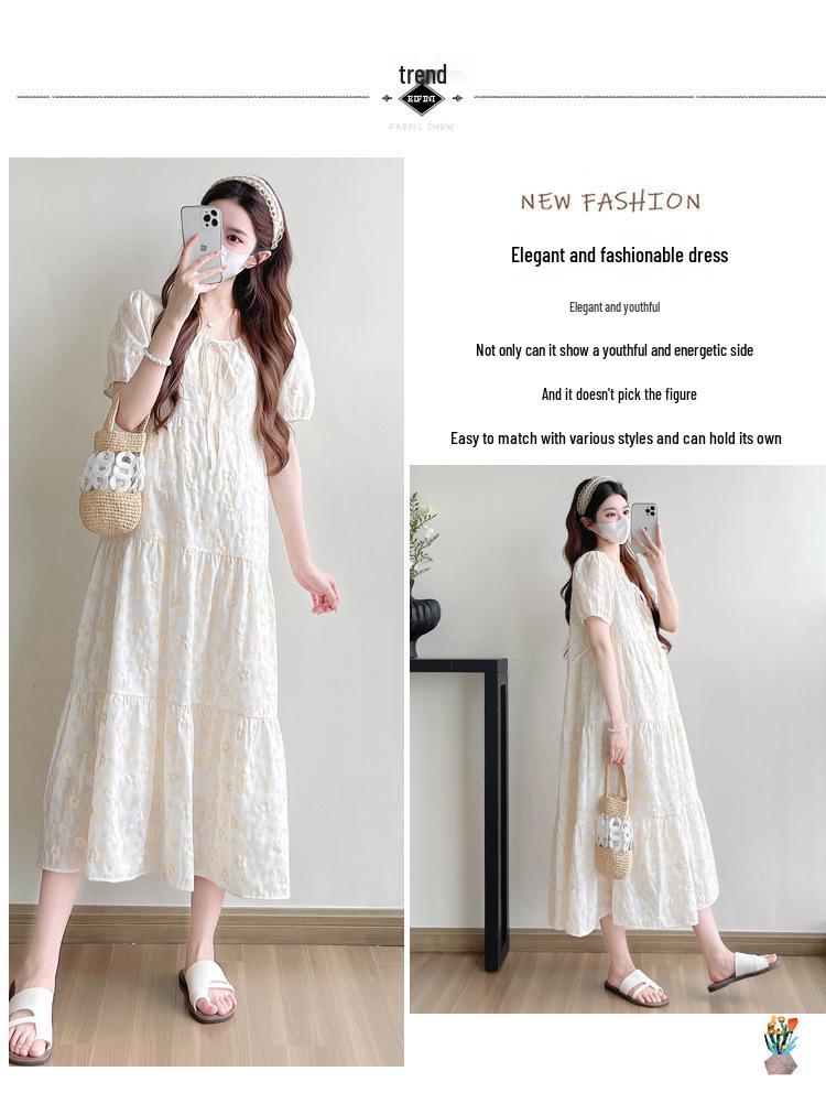 High-End Embroidered Mid-Length Maternity Dress - Summer 2026 Collection
