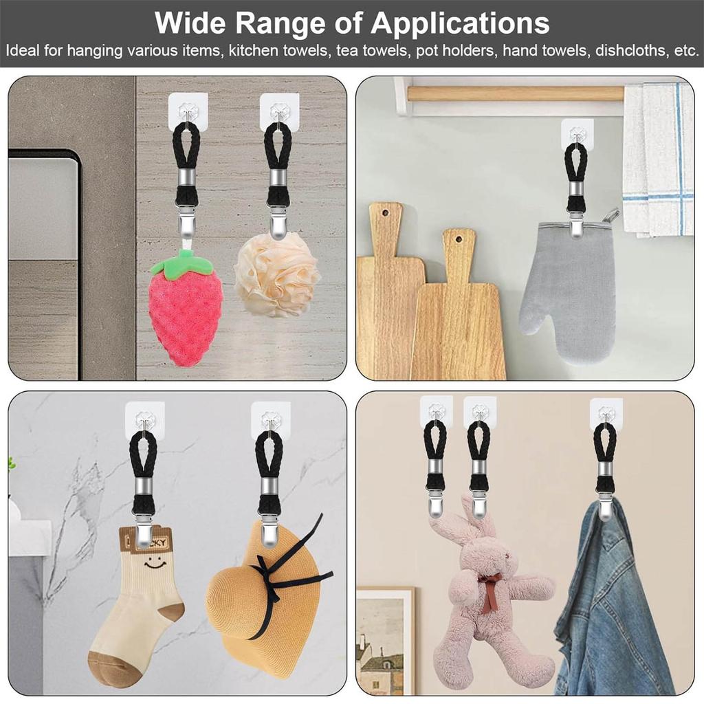 10Pcs Braided Cotton Loop Towel Clip Towel Hook Holder Towel Hangers Rack Metal Clip Home Storage Hanger Easy to Use