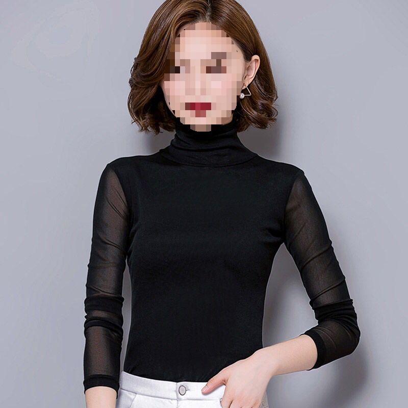 

Black Plus Size Slimming High Neck Mesh Women s T-shirt - Versatile, Body-Shaping Spring/Autumn Apparel M Below 95 lbs чорний