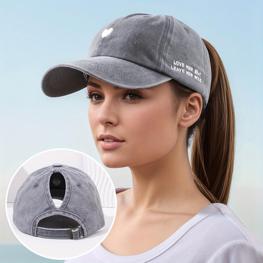 Embroidered Love Letter Design Baseball Cap Ponytail Cap Sports Outdoor Travel Hiking Cycling Hat Beach Hat