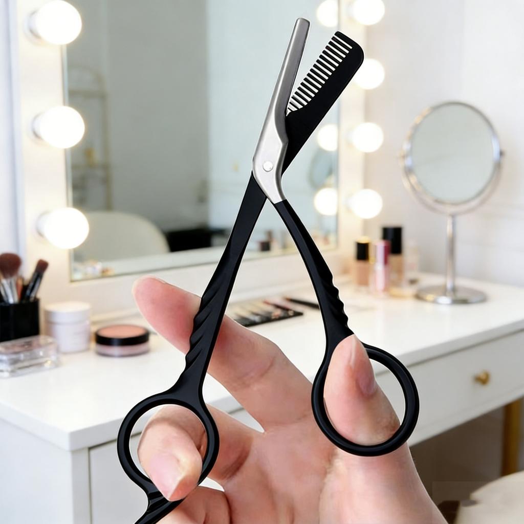 2 in 1 Eyebrow Scissors with Comb Ergonomic Handle Stainless Steel Brows Trimmer for Men Women