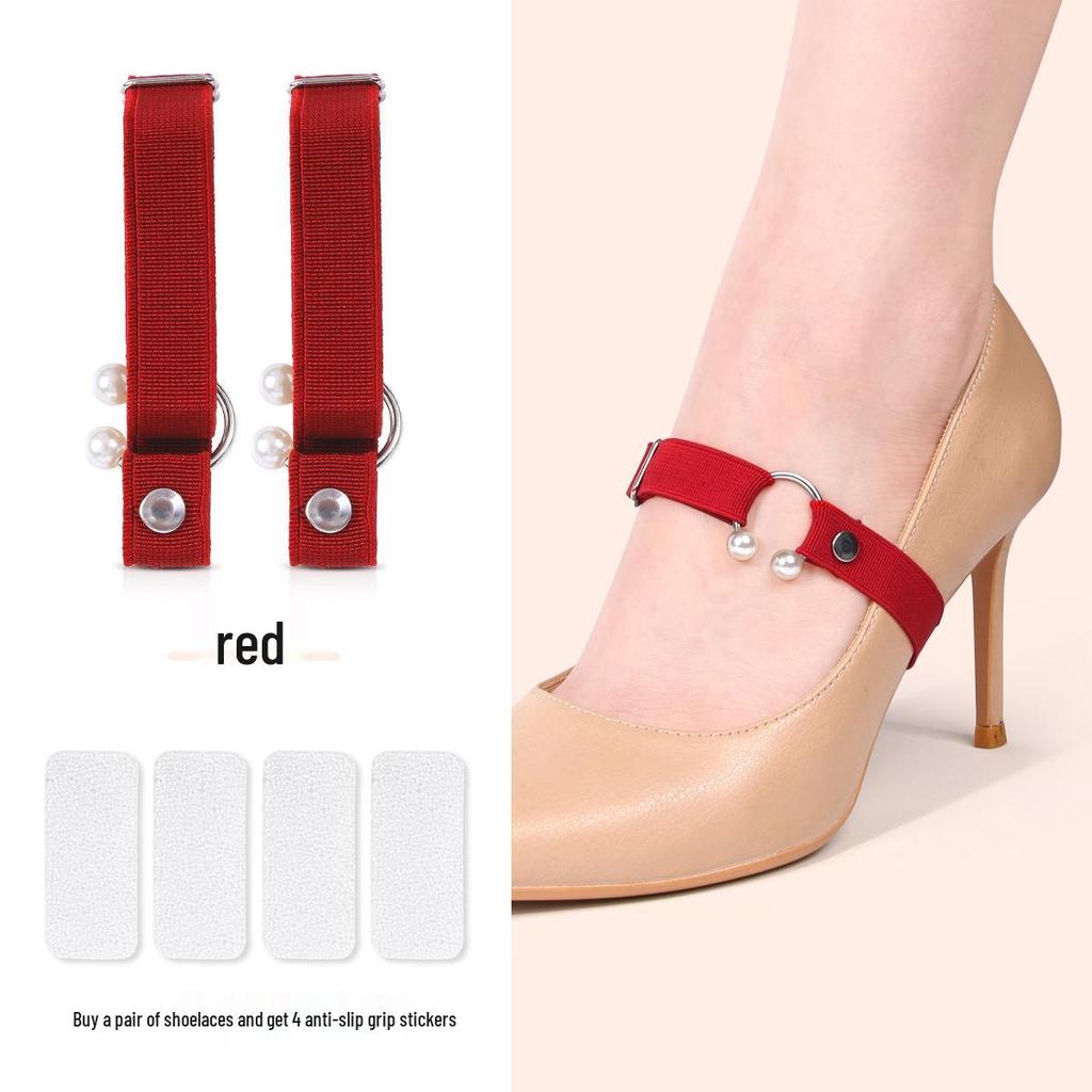 Adjustable U-Shaped Pearl High Heel Anti-Slip Elastic Shoelace Buckle Shoes