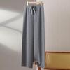 Women's 100% Wool Wide-Leg Knit Pants, Floor-Length, High-Waisted, Slimming, Casual Loose Fit for Autumn and Winter