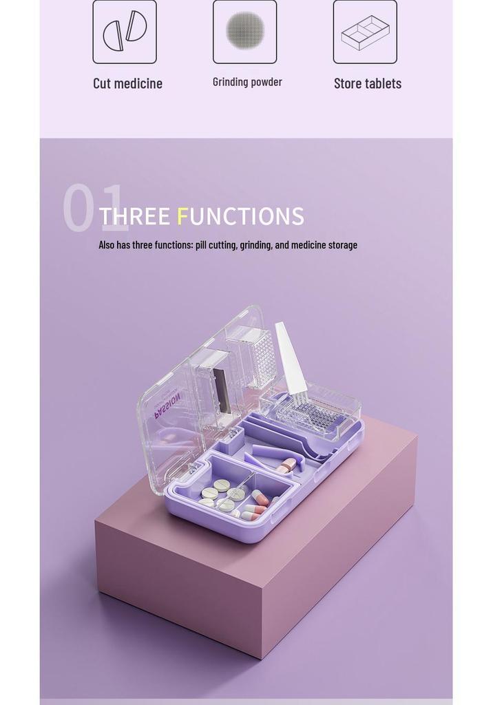 Portable Pill Organizer with Tablet Cutter and Grinder