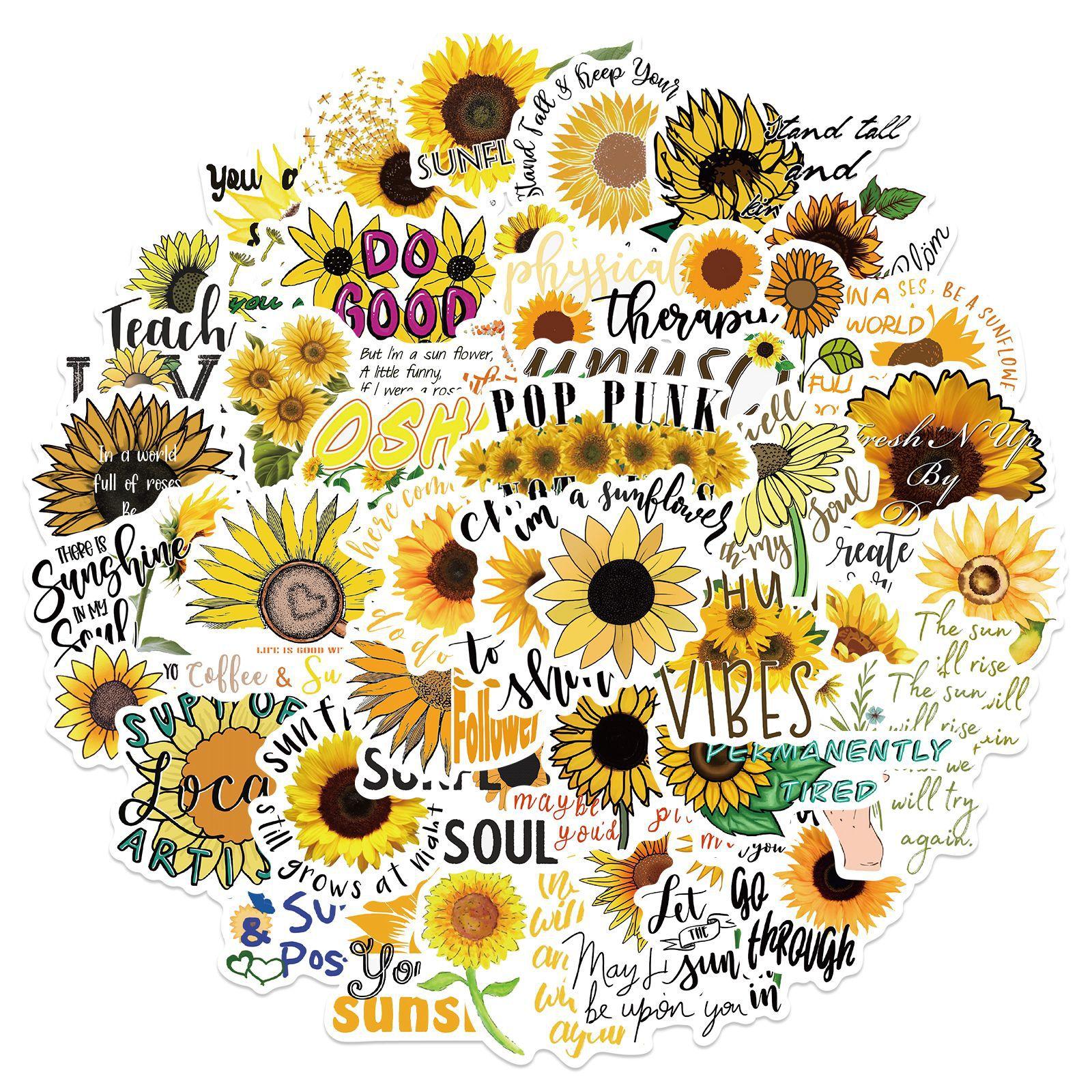 

50 Inspirational Sunflower Stickers Personalized Decorative Suitcase Notebook Waterproof Removable Stickers