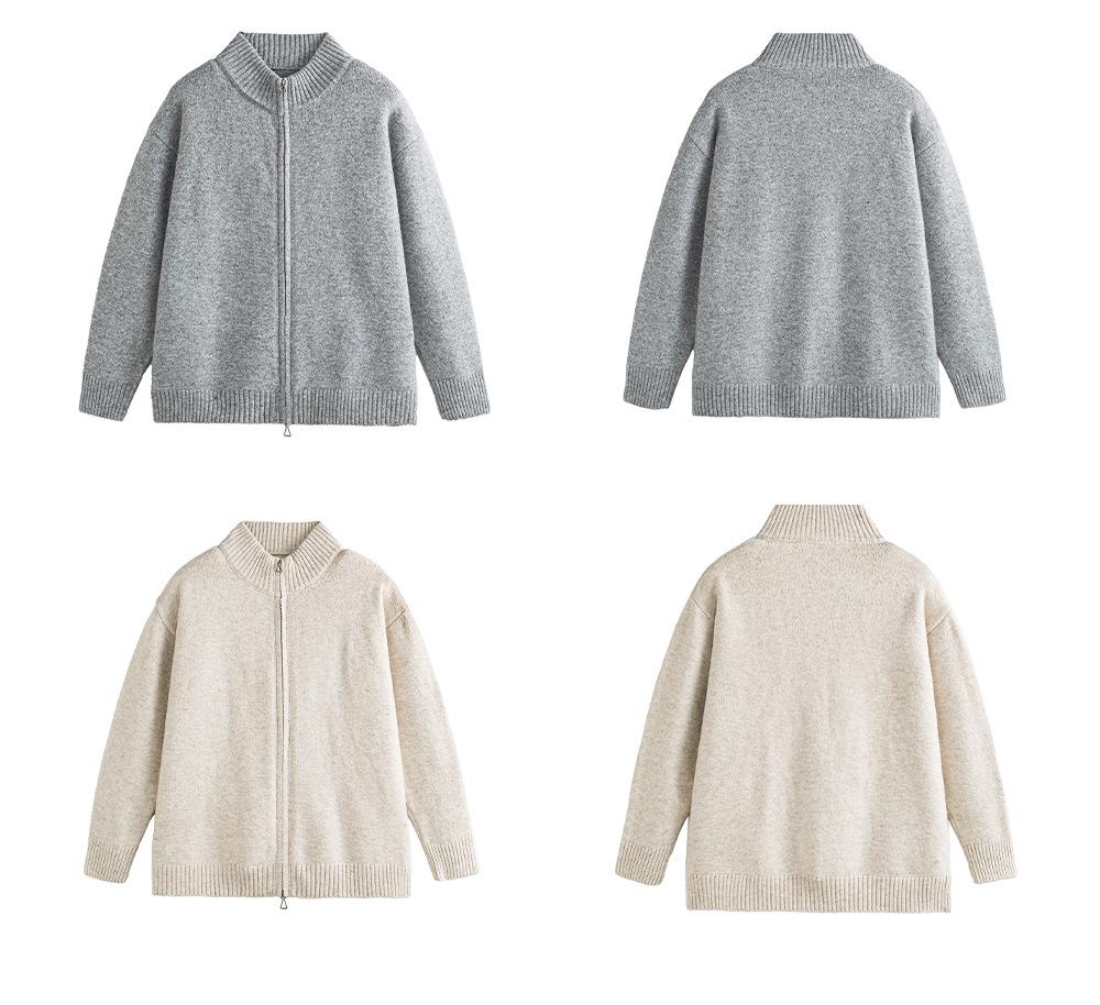 Unisex Double Zipper Japanese Retro Knit Cardigan for Spring/Autumn