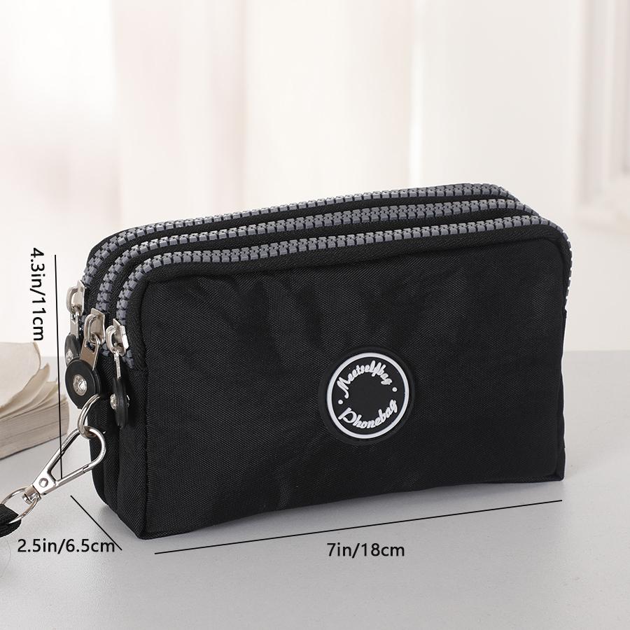 Portable Handheld Cell Phone Wallet, Triple Zipper Ladies Clutch Bag, Large Capacity Handheld Coin Purse