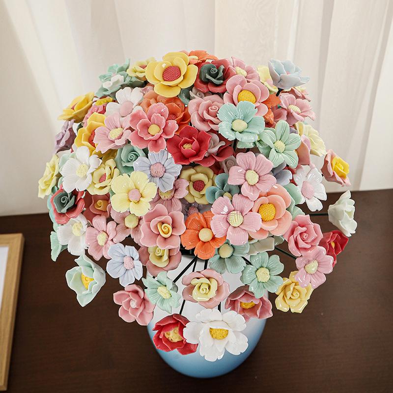 Ceramic Flowers Jingdezhen High Temperature Handmade Simulation Flowers Eternal Life Flower Decorations Creative Gifts Home Furn