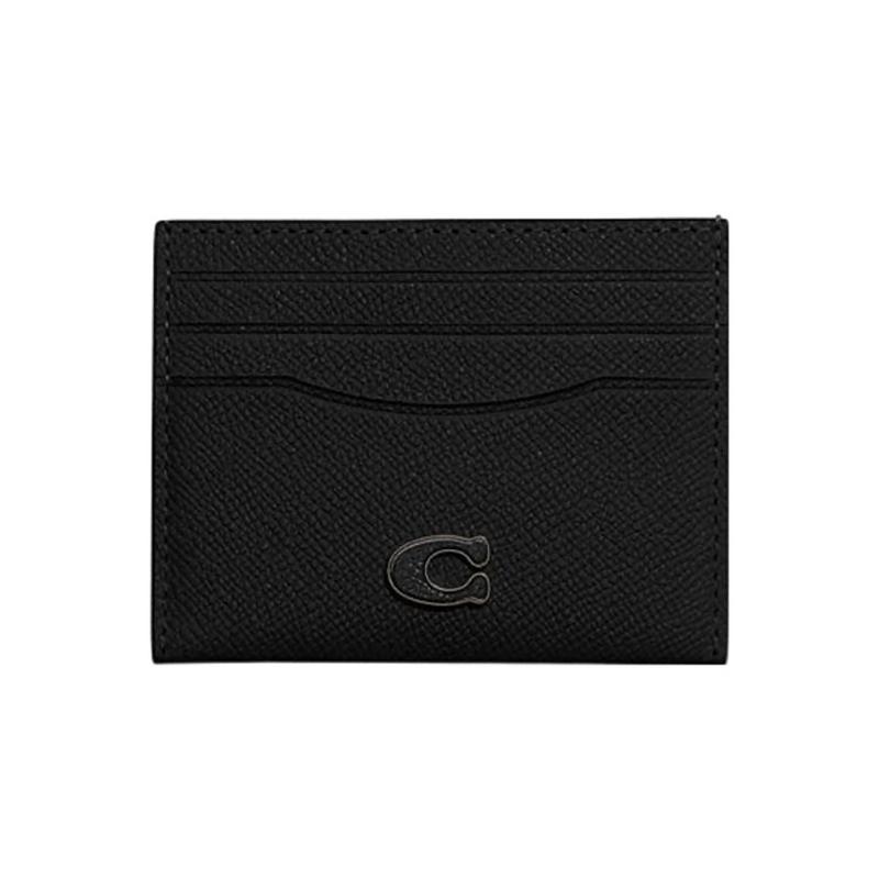 

COACH Card Case 10 Letter Logo Solid Color Cross Grain Leather Card Holder Regular Men s Black чорний