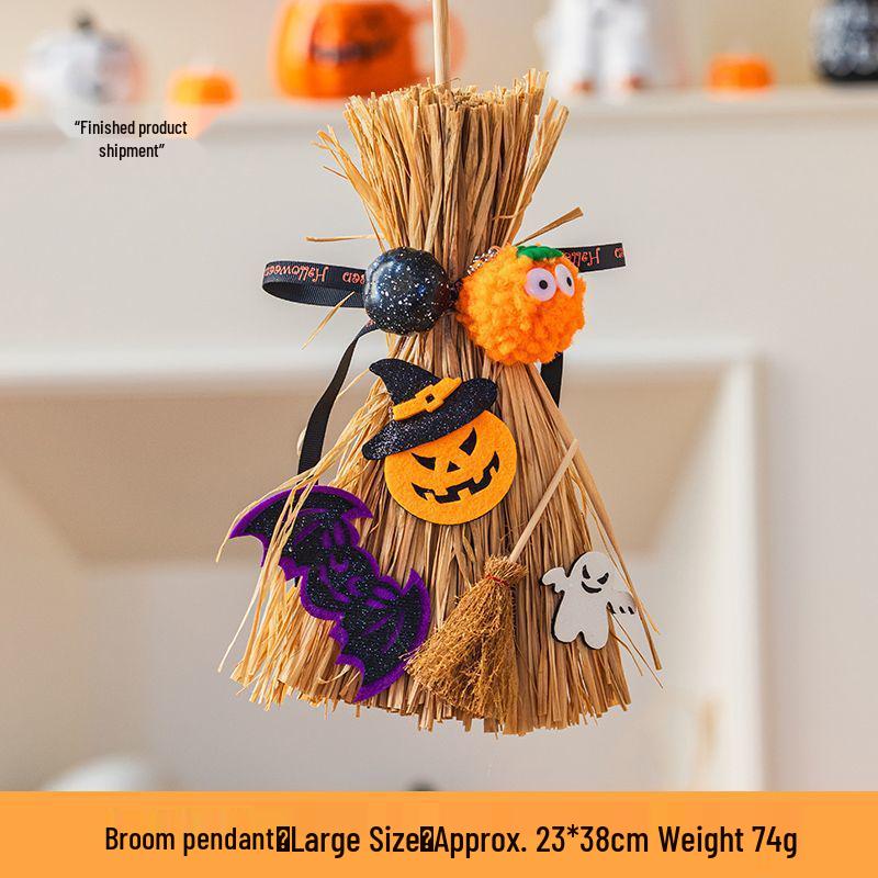 Halloween Broom & Ghost DIY Scene Decor: Pumpkin Pendant for Party, Bar, or Kindergarten