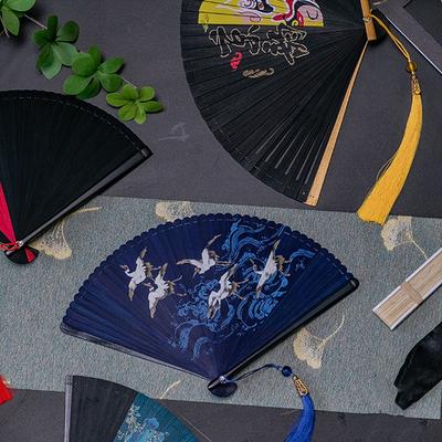 Chinese Style Japanese Classical Folding Fan Black Portable Bamboo Fan Ancient Style Handmade Women's Folding Fan Cheongsam Show