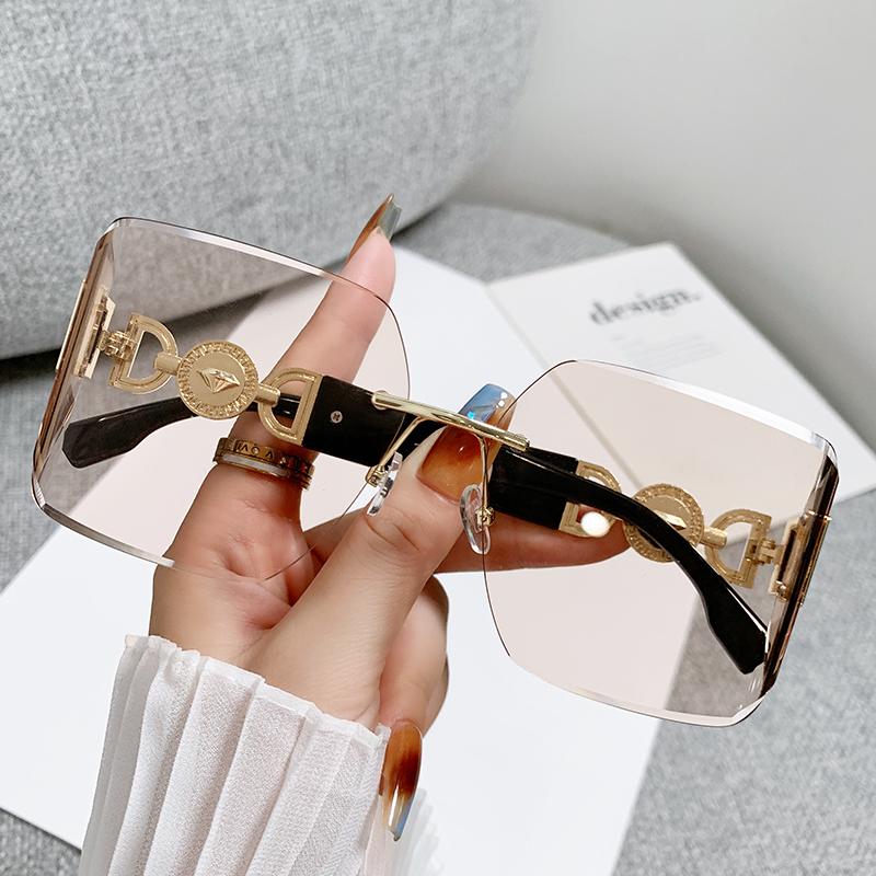 New curved large frame sunglasses for women's trendy high-end hollow design frames to make slim and anti-ultraviolet sunglasses