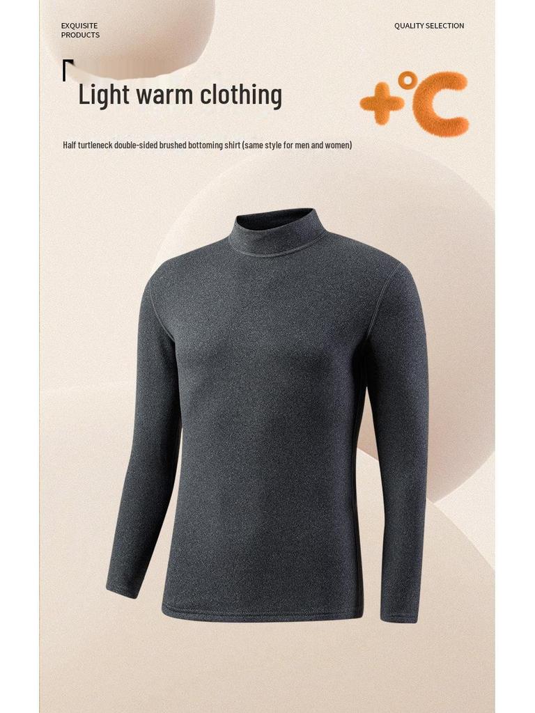 Unisex White Long-Sleeve Thermal Top - Korean Style Half Turtleneck for Autumn/Winter