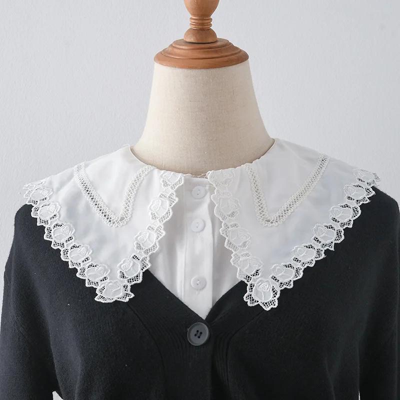 Girls Hollow Out Lapel Fake Collar for Women's Shirt Detachable Collars Half Shirt Top Removable Sweater Shirt False Collar