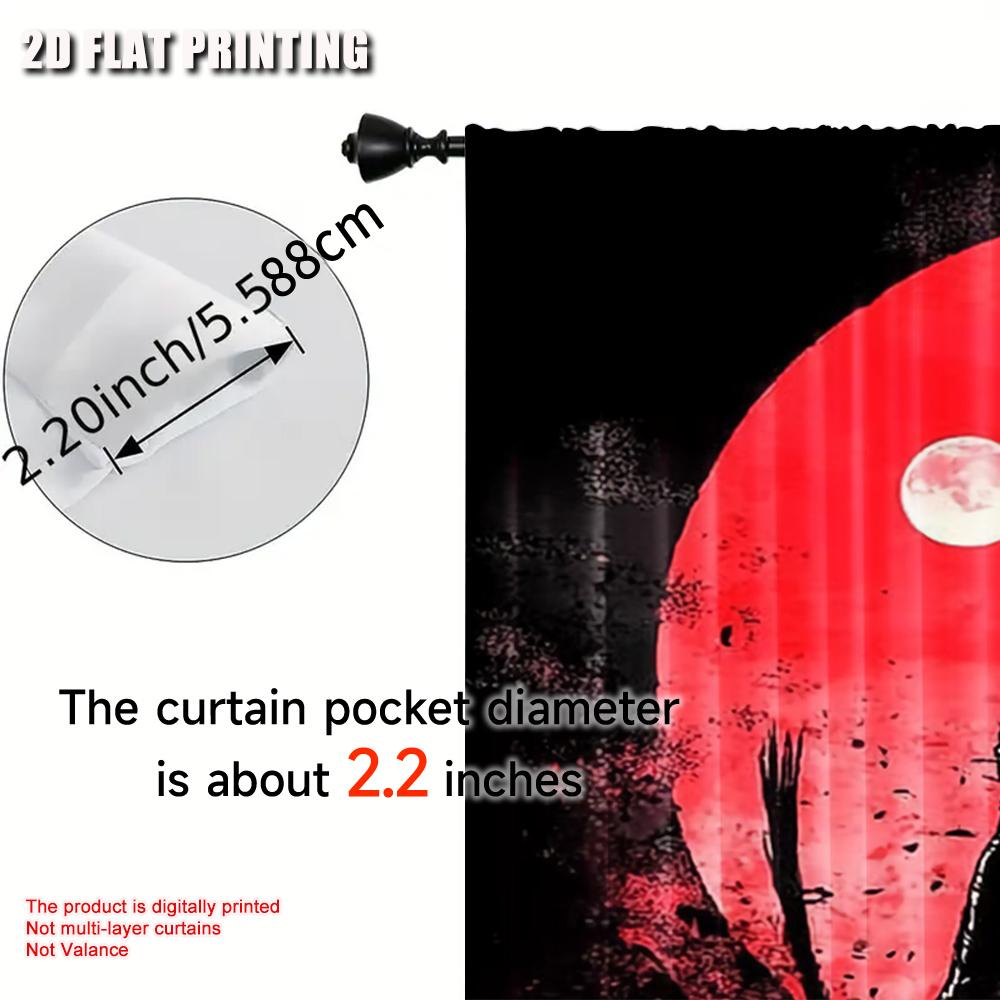 2Pcs Anime Samurai Curtain Cool Japanese Black And Red Art Curtain For Bedroom Asian Chinese Red Sun Curtain For College Dorm