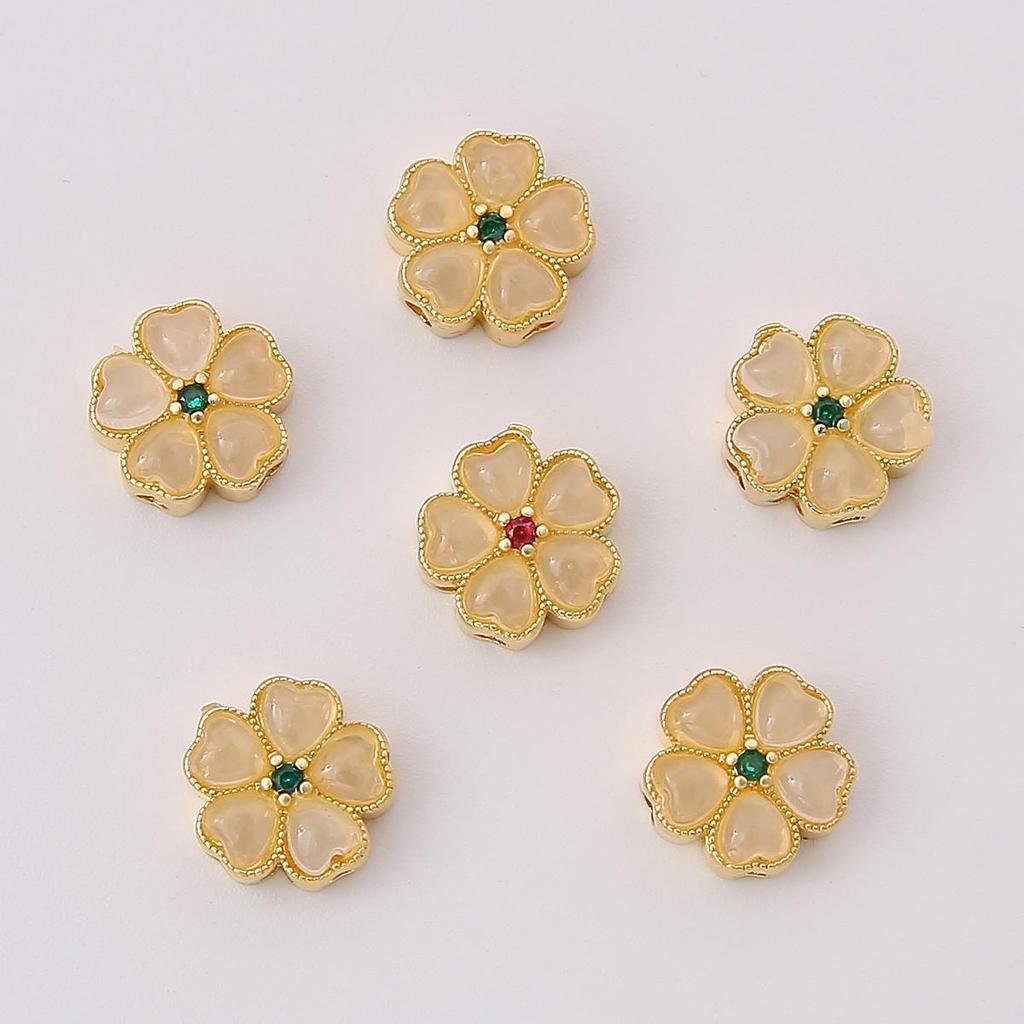 Copper Sand Gold Hollow Separated Bead Cherry Blossom Charm For DIY Jewelry Making Craft Accessories