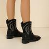 Nnü Retro Square Toe Embroidery Western Boots Women's Autumn and Winter Large Size Foreign Trade Short Boots Block Heel Back Zip Cowboy Boots