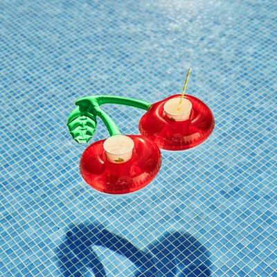 Cherry Inflatable Cup Holder PVC Floating Drink Coaster Lightweight Waterproof Cup Stand for Pool Beach