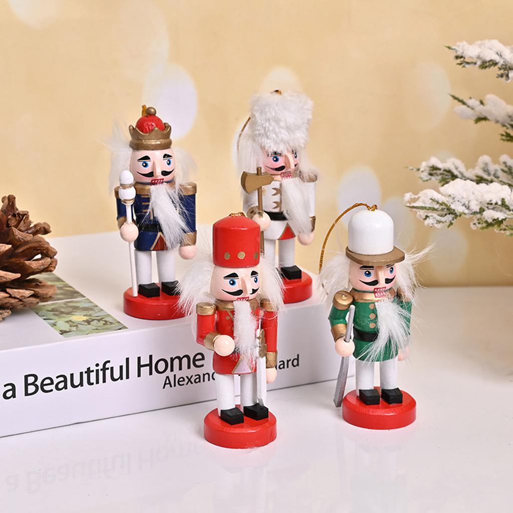 4 Pieces Christmas Wooden Nutcracker Ornament Wood Standing King Figurines Holiday Table Shelf Display Toy Home Decor