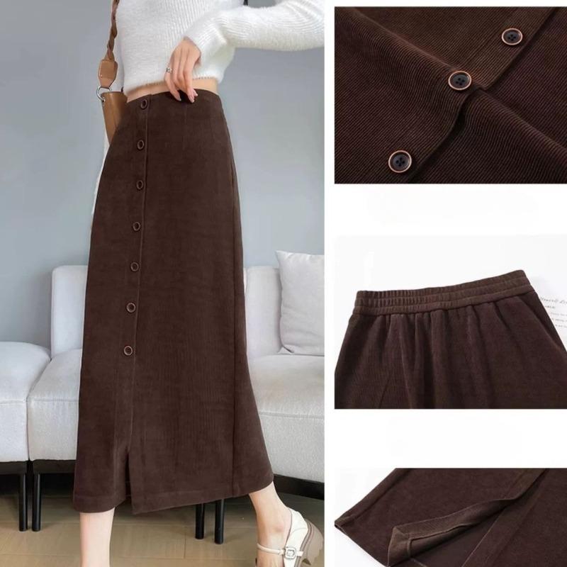 Women Corduroy Skirt High Waist Autumn Winter Knitted A Line Flowy Elegant Skirts