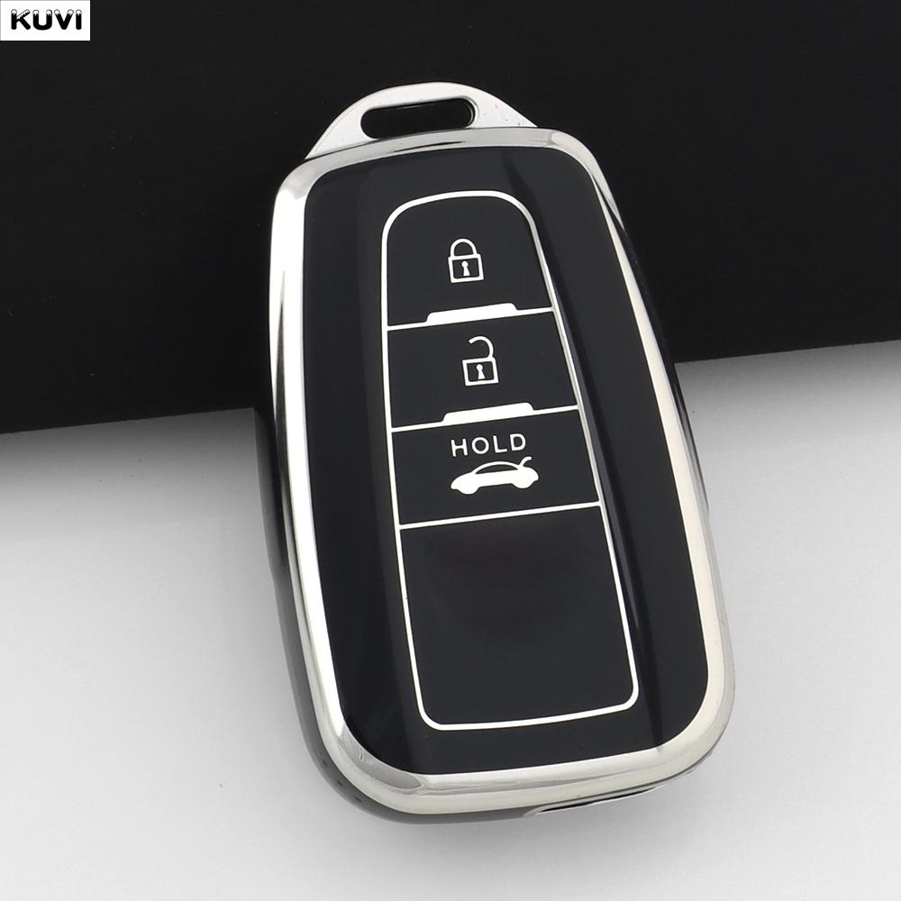 3 Tasten TPU Auto Fernbedienung Schlüsselhülle Abdeckung Für Toyota Prius Camry Corolla Chr C-Hr Rav4 Land Cruiser Prado Halter Schlüsselanhänger Zubehör black