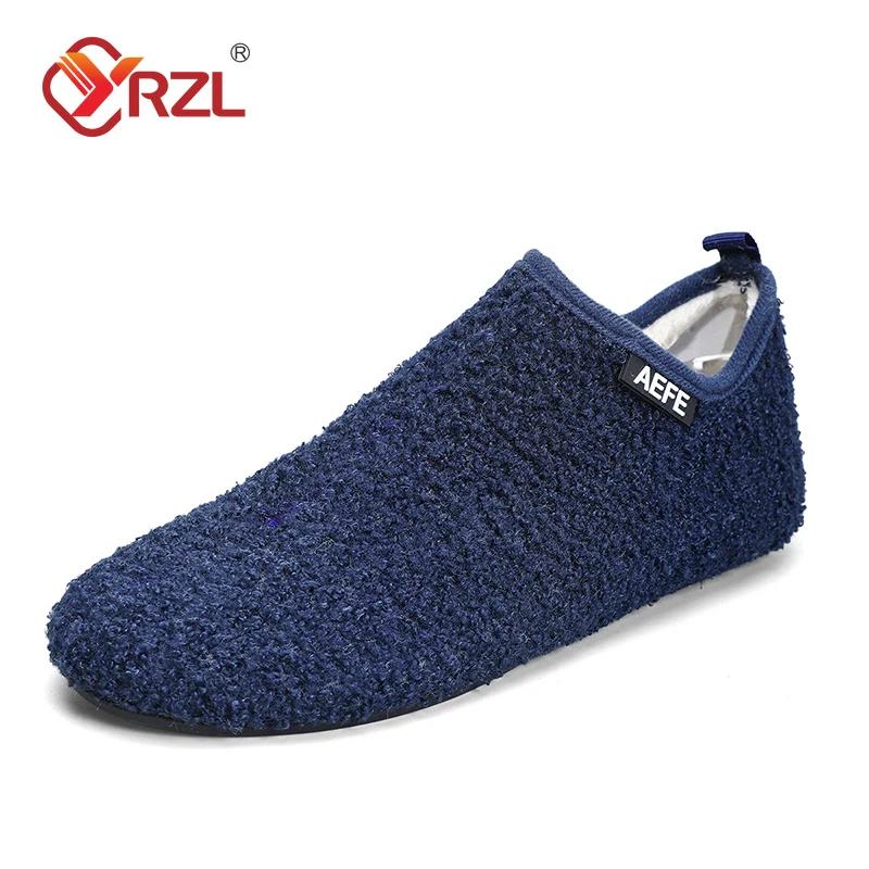 YRZL Fashion Men Winter Cotton Shoes Warm Slip On Lightweight Winter Shoe Male Plush Bedroom Home Cotton Loafers Man Warm Shoes
