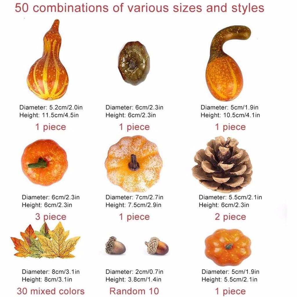 50Pcs Artificial Pumpkins Autumn decoration set, Halloween Mini Fake Pumpkins