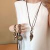 New Chinese Style Feather Leaf Pendant Necklace Vintage Sweater Chain Long Ropse Necklace  Women