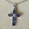 Stylish And Minimalist Cross Necklace Set With Blue Oval Zircon (With Chain)