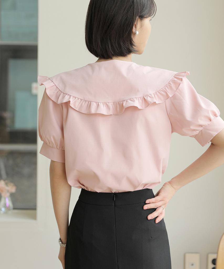 Ppaeppae Big Frill Collar Neck Puff Short Sleeve Blouse