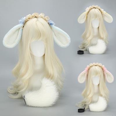 Lolita Alice Rabbit Ears KC Rabbit Ears Rabbit Tail Set Cos Bow Rabbit Ears Plush Headband